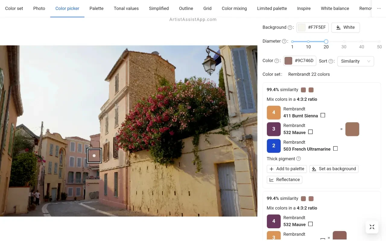 Accurately mixing any color from a photo using ArtistAssistApp