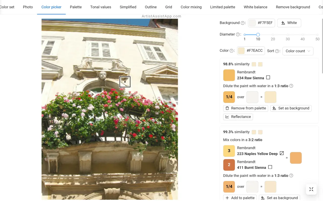 Accurately mixing any color from a photo using ArtistAssistApp