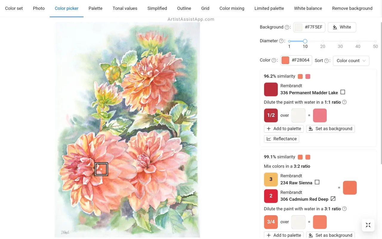 Accurately mixing any color from a photo using ArtistAssistApp