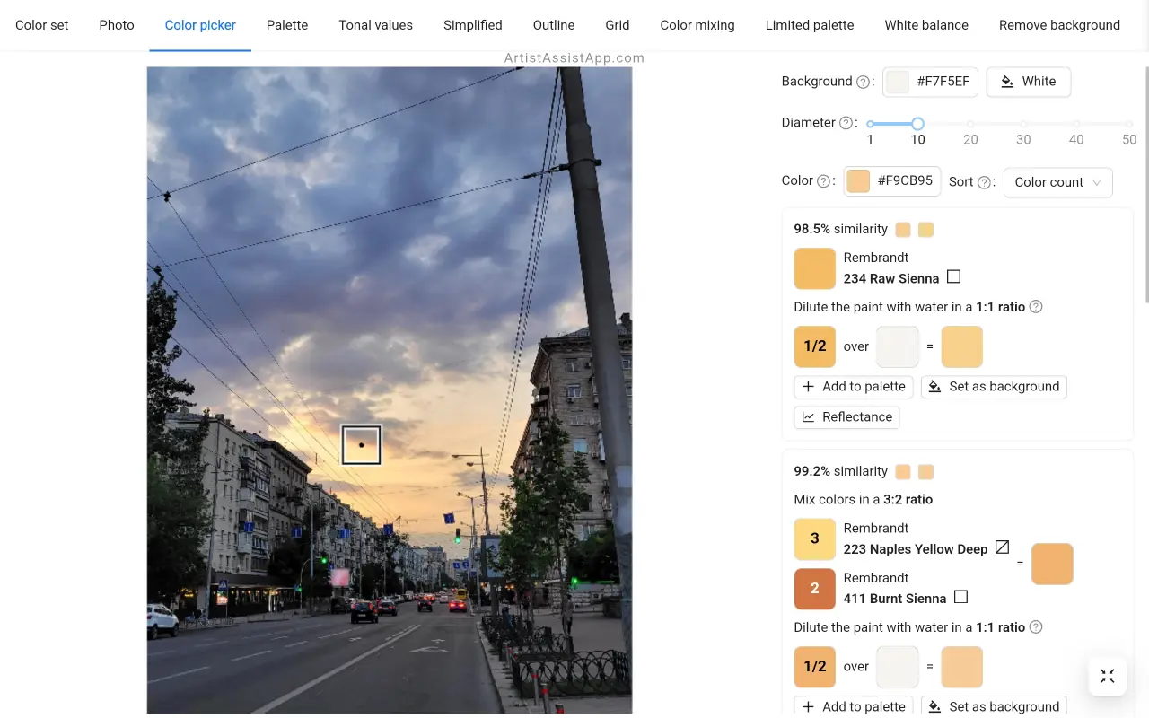 Accurately mixing any color from a photo using ArtistAssistApp