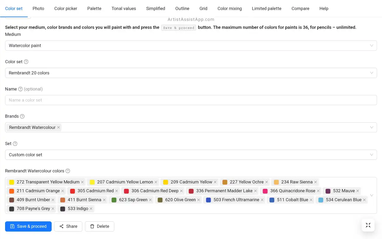 ArtistAssistApp: selecting specific colors of specific brands