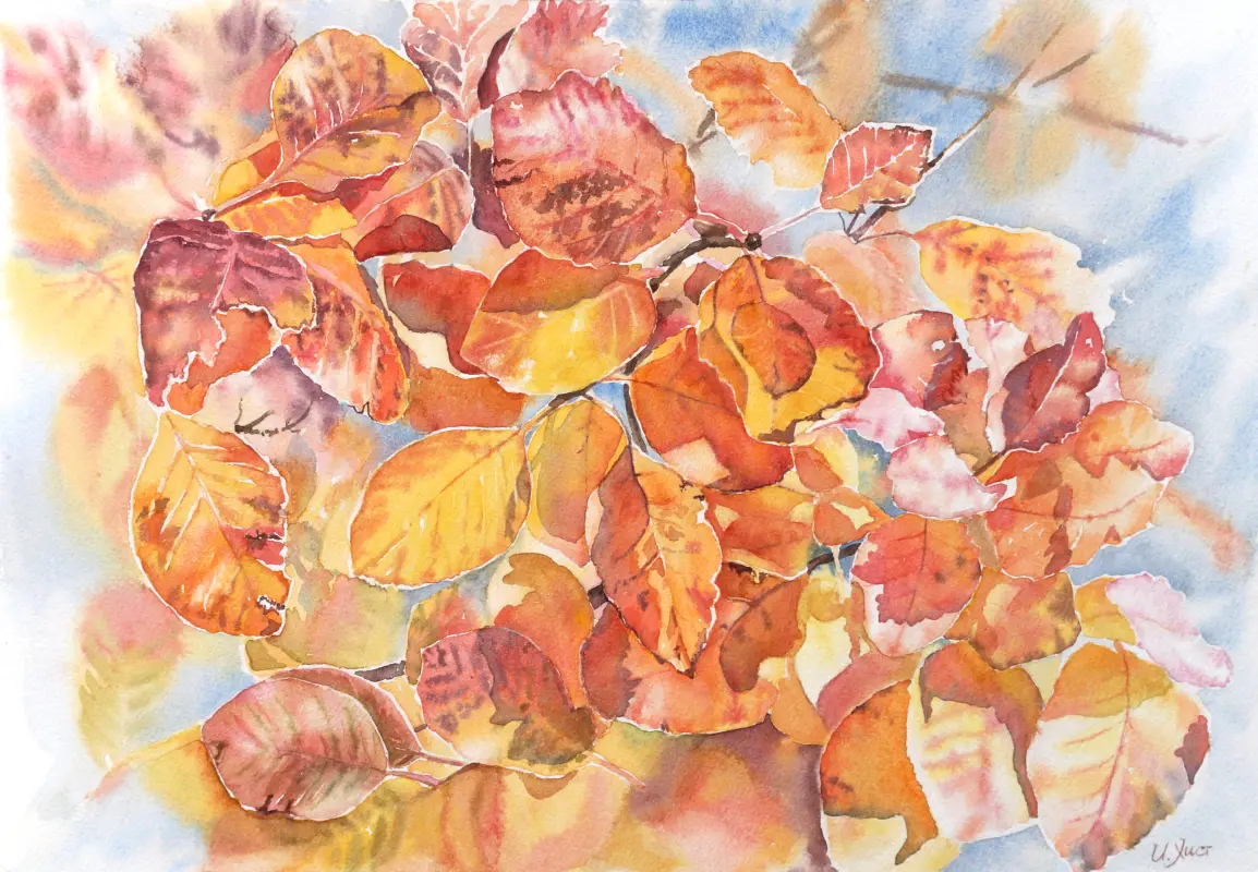 Realistic autumn leaves painting