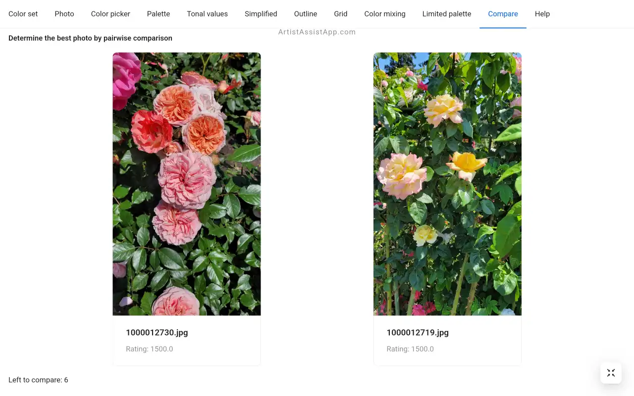 ArtistAssistApp: compare photos pairwise