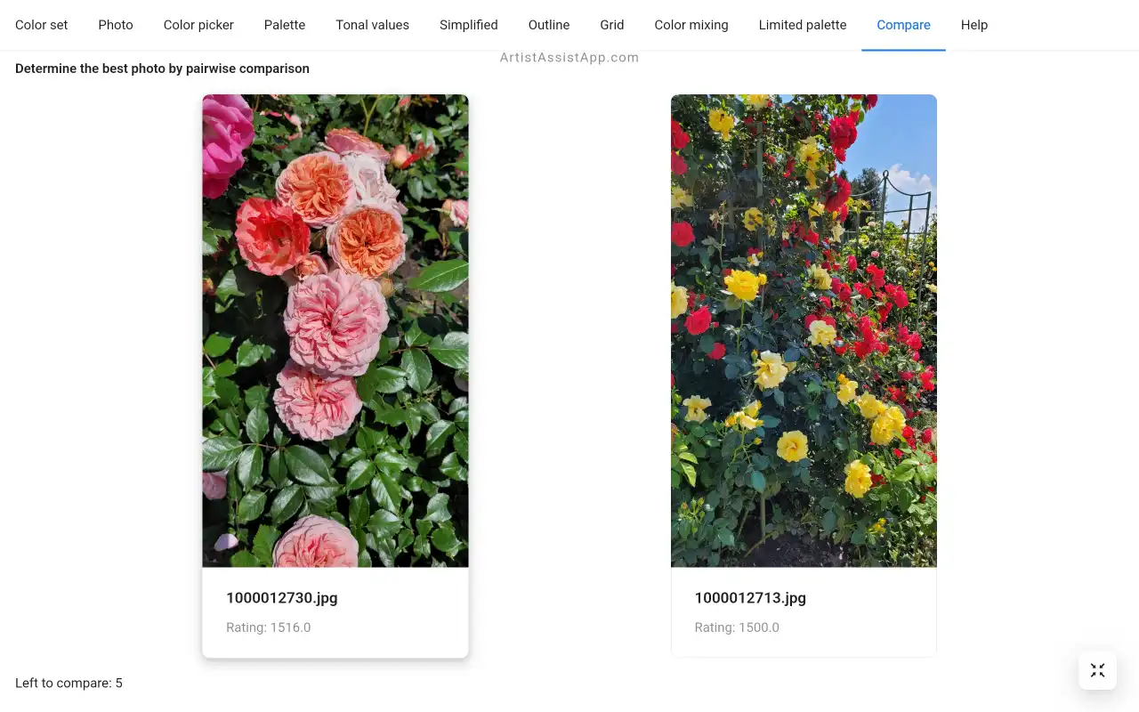 ArtistAssistApp: compare photos pairwise