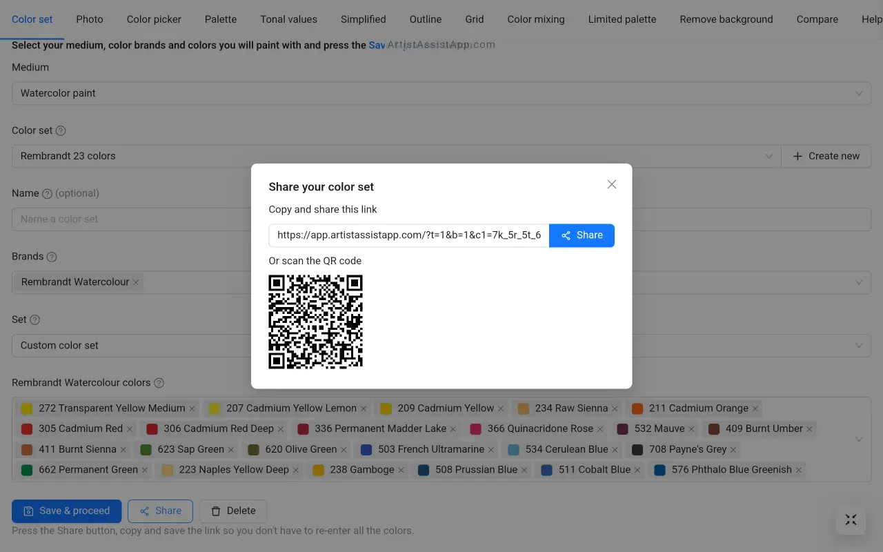 Sharing a color set between devices in ArtistAssistApp