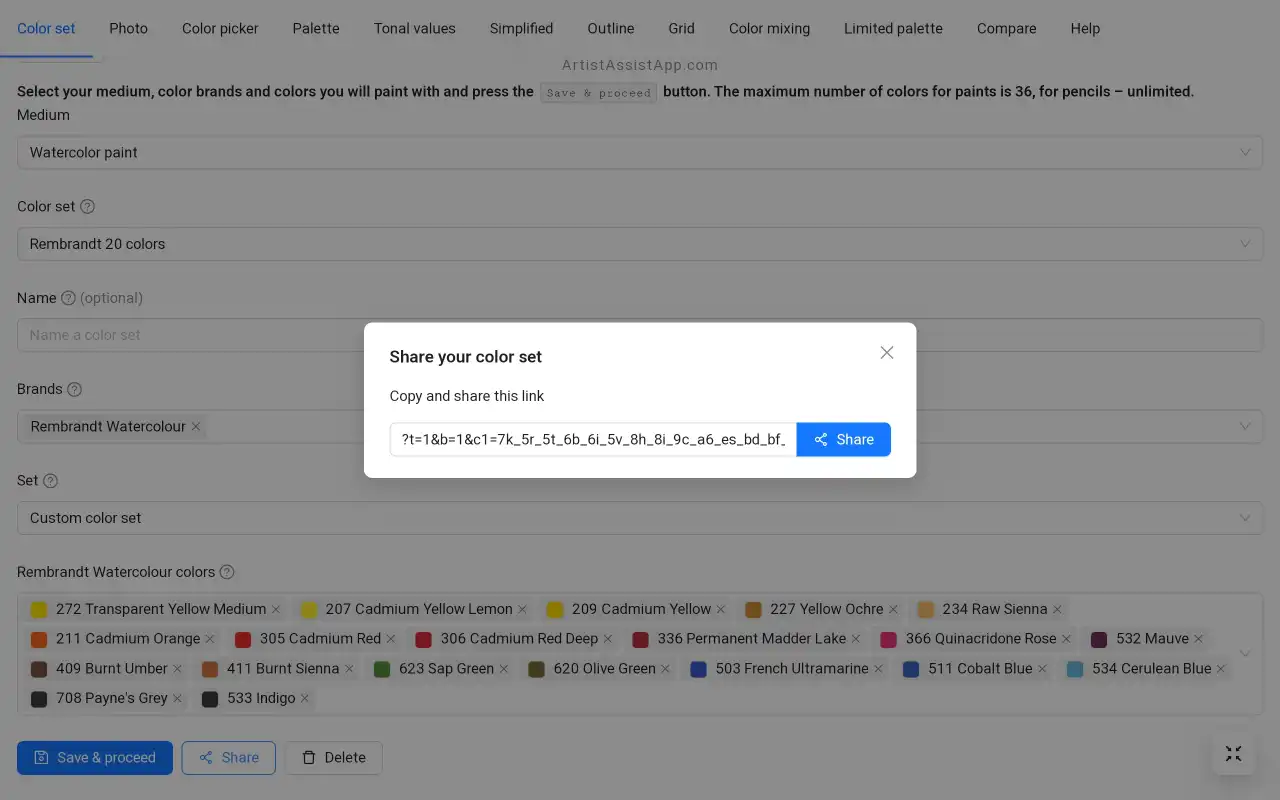 ArtistAssistApp: sharing the color set